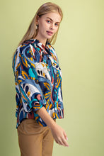 Load image into Gallery viewer, GiGio Mixed Print Puff Sleeve Top in Indigo Mix