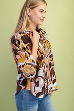 Load image into Gallery viewer, GiGio Mixed Print Puff Sleeve Top in Brown Mix