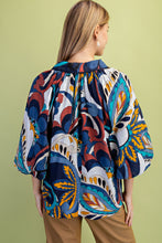 Load image into Gallery viewer, GiGio Mixed Print Puff Sleeve Top in Indigo Mix