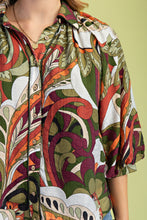 Load image into Gallery viewer, GiGio Mixed Print Puff Sleeve Top in Olive Mix