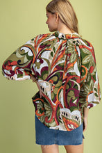 Load image into Gallery viewer, GiGio Mixed Print Puff Sleeve Top in Olive Mix