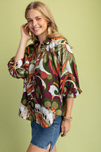 Load image into Gallery viewer, GiGio Mixed Print Puff Sleeve Top in Olive Mix