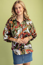 Load image into Gallery viewer, GiGio Mixed Print Puff Sleeve Top in Olive Mix