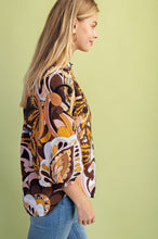 Load image into Gallery viewer, GiGio Mixed Print Puff Sleeve Top in Brown Mix