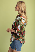 Load image into Gallery viewer, GiGio Mixed Print Puff Sleeve Top in Olive Mix
