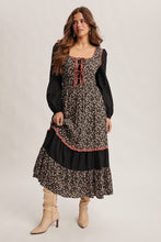 Load image into Gallery viewer, Forte Floral Patched Lace Up Front Maxi Dress in Black