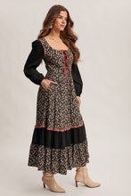 Load image into Gallery viewer, Forte Floral Patched Lace Up Front Maxi Dress in Black