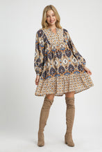 Load image into Gallery viewer, Umgee Mixed Abstract Print Mini Dress in Latte Mix