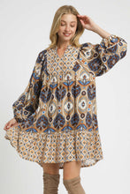Load image into Gallery viewer, Umgee Mixed Abstract Print Mini Dress in Latte Mix
