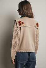 Load image into Gallery viewer, Forte Cable Knit Embroidered Collar Cardigan in Oatmeal