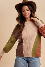 Load image into Gallery viewer, AnnieWear Color Block Multi Texture Sweater Top in Latte Multi