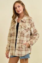 Load image into Gallery viewer, Doe & Rae Faux Fur Plaid Shacket in Beige
