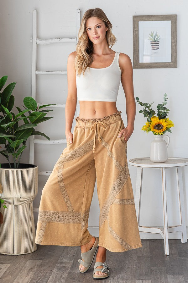 Oli & Hali Terry Knit Pants with Lace Trim in Coffee – June Adel