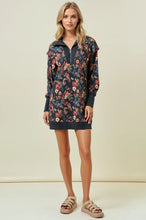 Load image into Gallery viewer, Doe & Rae Floral Half Zip Up Sweatshirt Dress in Black Multi