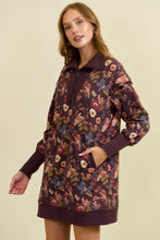 Load image into Gallery viewer, Doe & Rae Floral Half Zip Up Sweatshirt Dress in Burgundy Multi