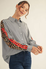 Load image into Gallery viewer, Jodifl Contrasting Stripe and Leopard Print Top in Black