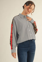 Load image into Gallery viewer, Jodifl Contrasting Stripe and Leopard Print Top in Black