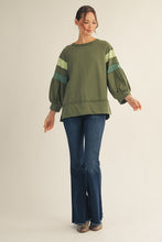 Load image into Gallery viewer, Jodifl Color Block Detailed Terry Knit Top in Olive