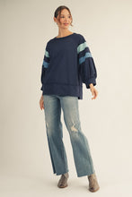 Load image into Gallery viewer, Jodifl Color Block Detailed Terry Knit Top in Navy