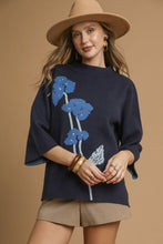 Load image into Gallery viewer, Umgee Flower Knit Sweater Top in Navy