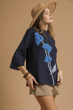 Load image into Gallery viewer, Umgee Flower Knit Sweater Top in Navy