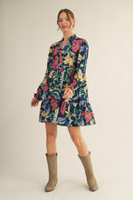 Load image into Gallery viewer, Jodifl Floral Print Babydoll Mini Dress in Navy