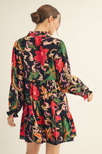Load image into Gallery viewer, Jodifl Floral Print Babydoll Mini Dress in Black
