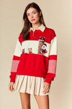 Load image into Gallery viewer, RARERAW Sequin Santa Chimney Striped Top in Red