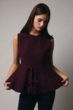 Load image into Gallery viewer, Sunday Edition Knit Peplum Bow Tie Top in Plum