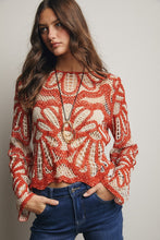 Load image into Gallery viewer, Forte Crochet Floral Pattern Sweater in Rust
