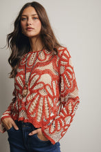 Load image into Gallery viewer, Forte Crochet Floral Pattern Sweater in Rust