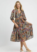 Load image into Gallery viewer, Umgee Mixed Print Midi Dress in Brown Mix