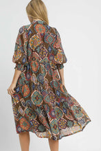 Load image into Gallery viewer, Umgee Mixed Print Midi Dress in Brown Mix