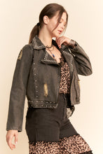 Load image into Gallery viewer, Davi & Dani Denim Jacket with Rhinestone Details in Black Denim