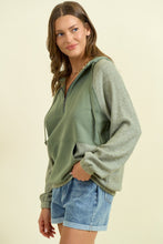 Load image into Gallery viewer, Doe & Rae Fleece French Terry and Soft Rib Knit Jacket in Sage