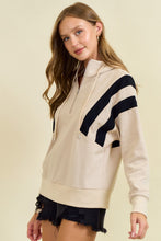 Load image into Gallery viewer, Doe & Rae French Terry Colorblock Half Zip Up Hoodie Sweatshirt in Beige