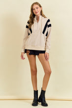 Load image into Gallery viewer, Doe & Rae French Terry Colorblock Half Zip Up Hoodie Sweatshirt in Beige