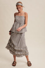 Load image into Gallery viewer, Listicle Striped Ruffle Trim Two-Piece Set in Dark Navy