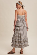 Load image into Gallery viewer, Listicle Striped Ruffle Trim Two-Piece Set in Dark Navy