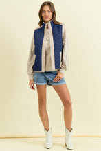 Load image into Gallery viewer, Doe & Rae Contrasting Color Quilted Vest in Navy
