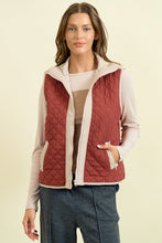 Load image into Gallery viewer, Doe & Rae Contrasting Color Quilted Vest in Brick