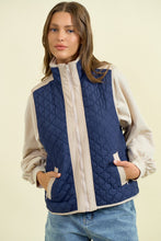 Load image into Gallery viewer, Doe & Rae Contrasting Color Quilted Vest in Navy