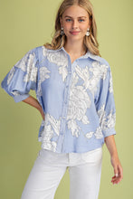 Load image into Gallery viewer, GiGio Floral Print Button Down Top in Misty Blue Mix