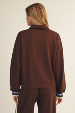 Load image into Gallery viewer, Jodifl Color Block Trim Detailed Half Zip Sweatshirt in Brown