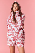 Load image into Gallery viewer, Peach Love Christmas Sight Print Quilted Velour Hooded Top in Crimson