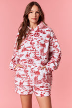 Load image into Gallery viewer, Peach Love Christmas Sight Print Quilted Velour Hooded Top in Crimson
