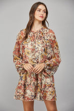 Load image into Gallery viewer, FATE Sheer Luxe Chiffon Floral Print Mini Dress in Beige Combo