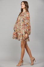 Load image into Gallery viewer, FATE Sheer Luxe Chiffon Floral Print Mini Dress in Beige Combo