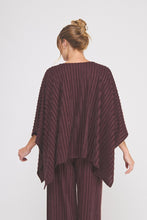 Load image into Gallery viewer, Allie Rose Fuzzy Knit Striped V Neck Poncho Top in Currant