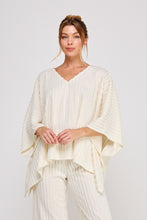 Load image into Gallery viewer, Allie Rose Fuzzy Knit Striped V Neck Poncho Top in Cream